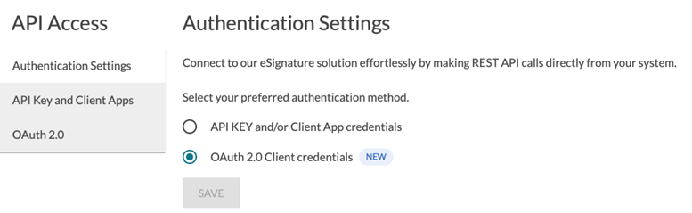 Authentication Settings in the OneSpan Sign dashboard